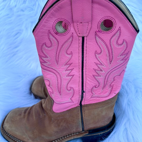 EUC OLD WESTERN GIRLS' WESTERN BOOTS - BROAD SQUARE TOE Size 2.0 D - Picture 4 of 6